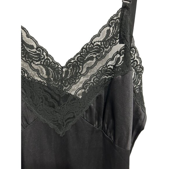 VINTAGE Spaghetti Strap Black Lace Trim Nylon Slip Dress SZ 36 - Picture 4 of 8